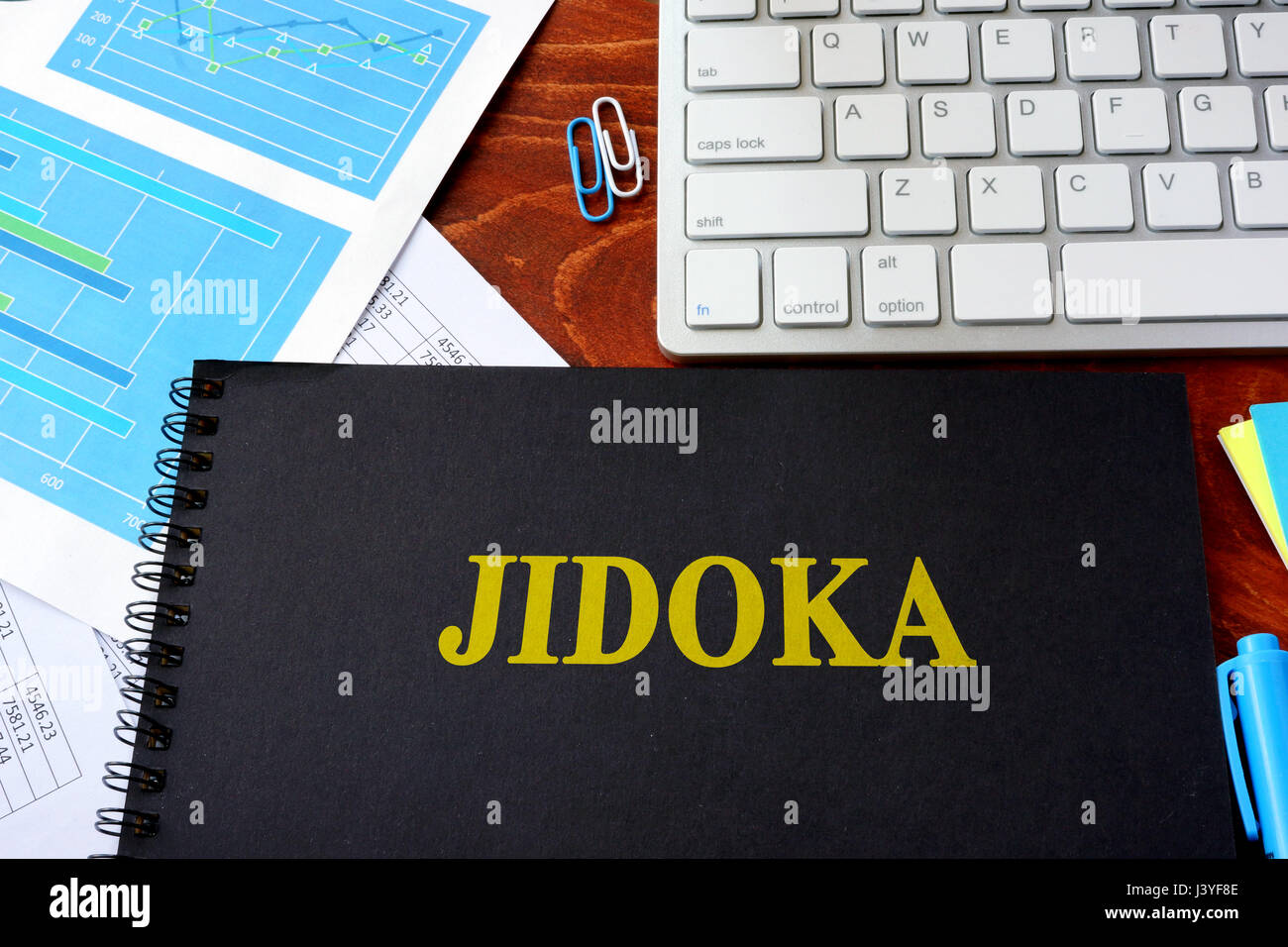 Book with title jidoka. Quality in the production process concept. Stock Photo