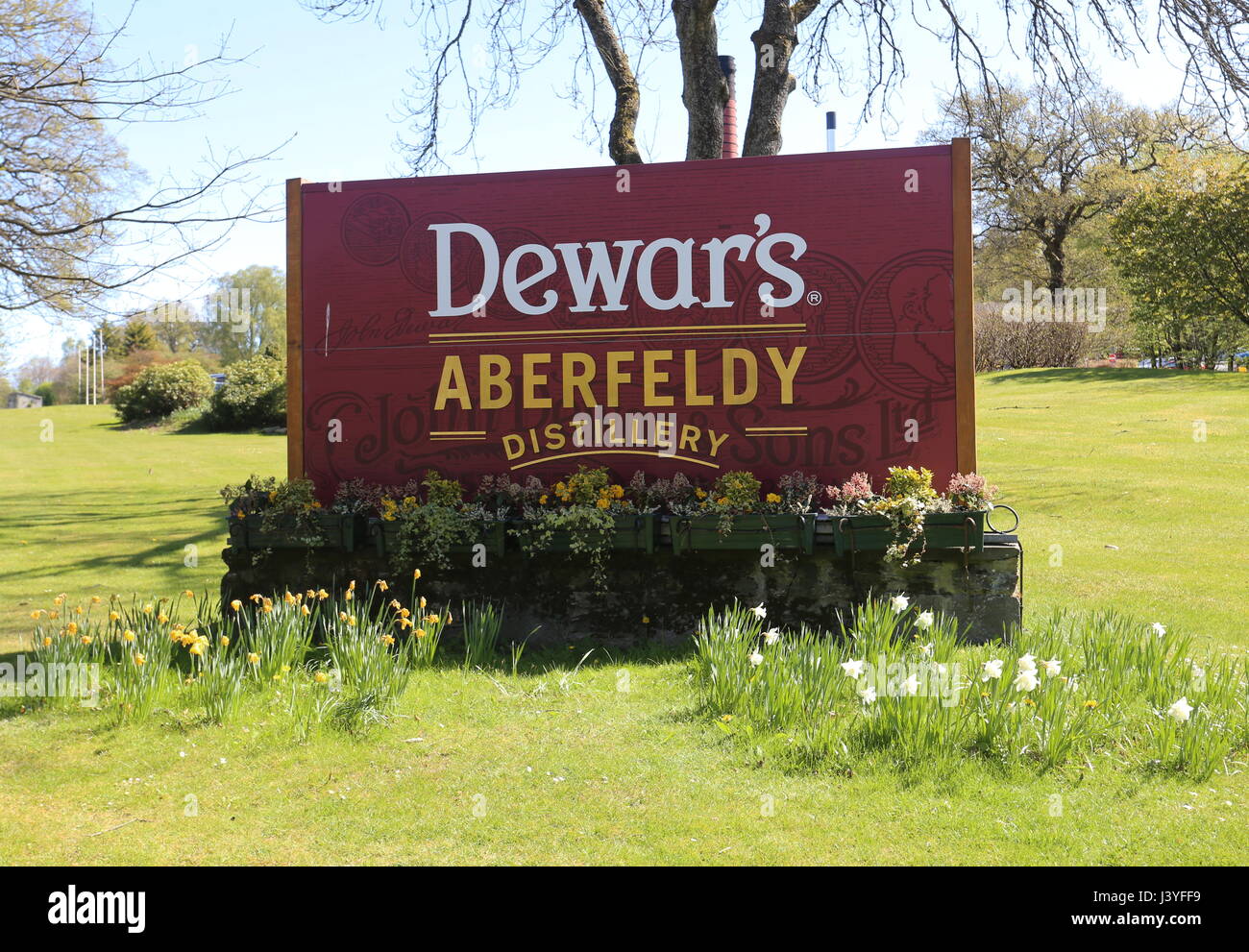 Sign for Dewars World of Whisky Aberfeldy Perthshire Scotland  May 2017 Stock Photo