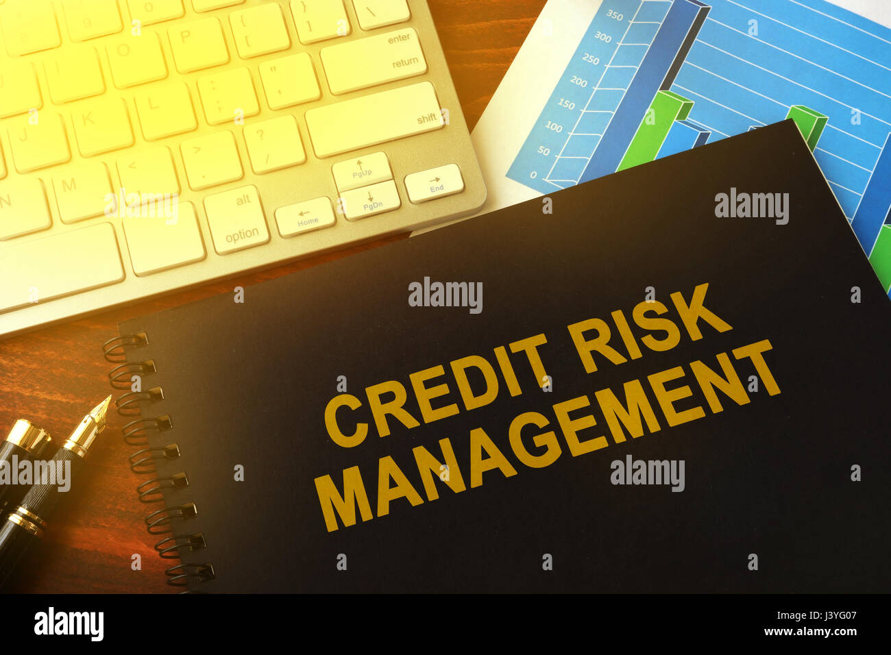 Book with title credit risk management in an office. Stock Photo