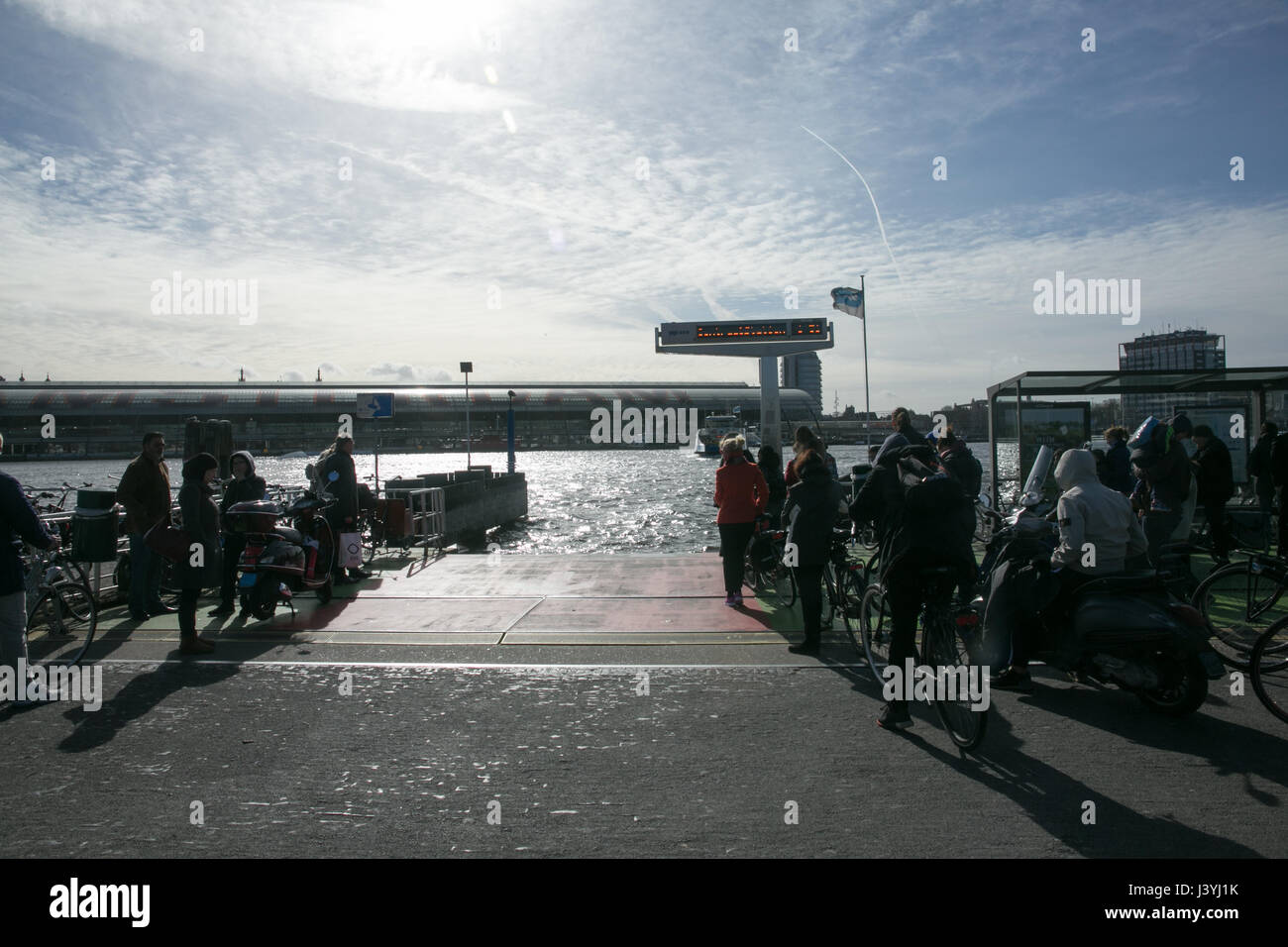view of the ferry dock in Amsterdam Stock Photo