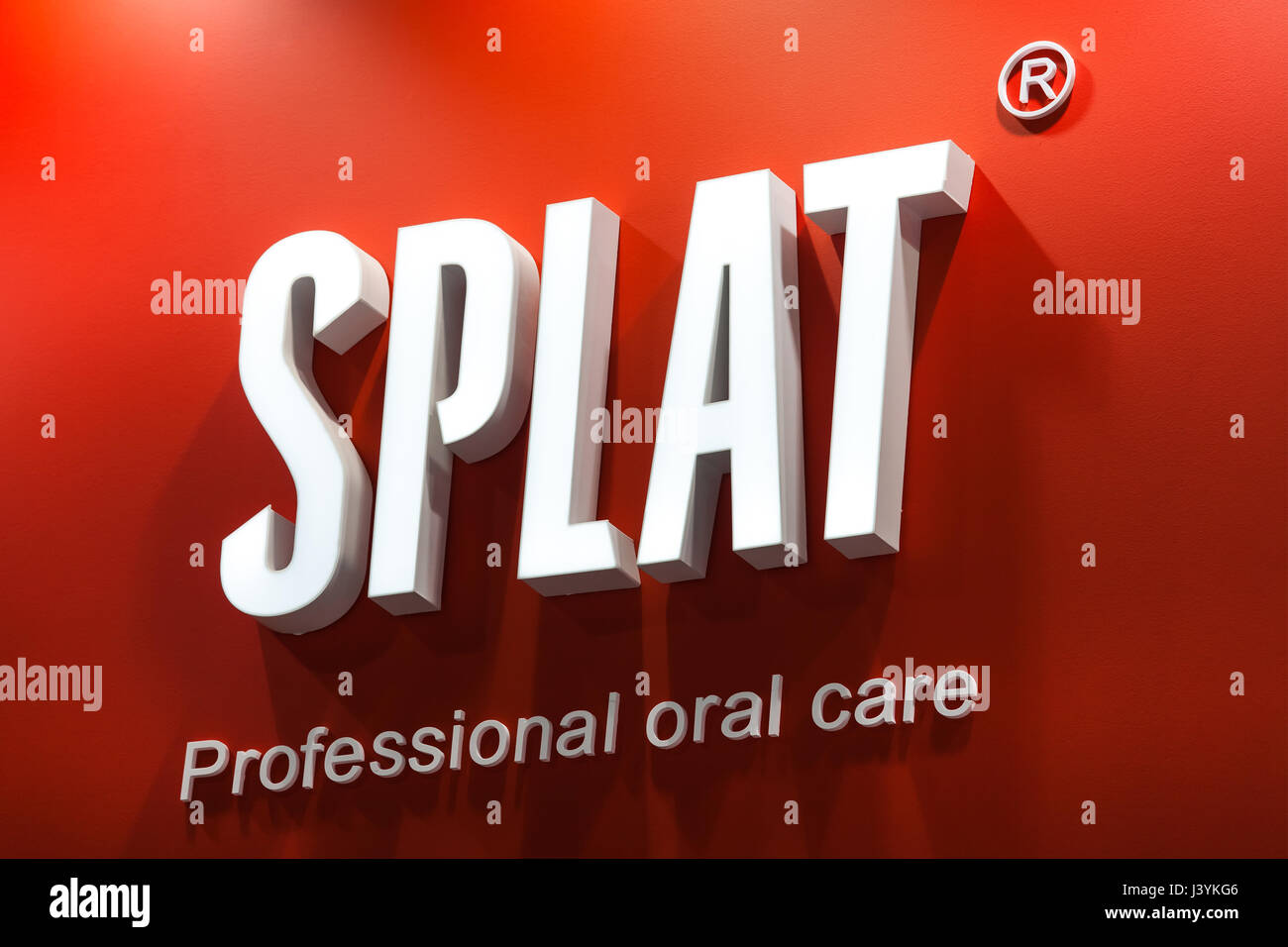 Splat company logo sign. Russia’s leading manufacturer of oral care products, household eco chemicals, and children’s cosmetics Stock Photo
