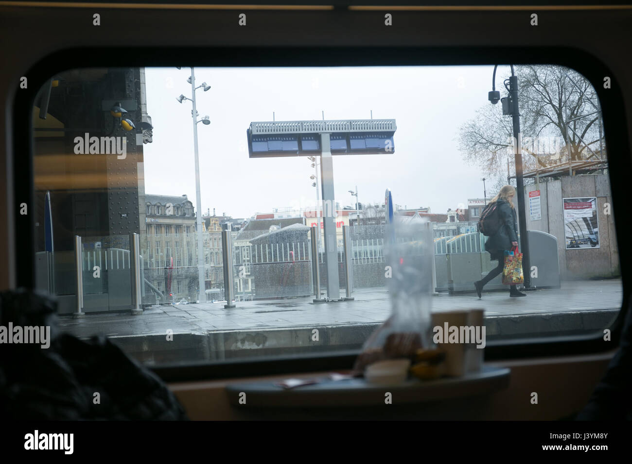 capture inside a wagon at train station in the netherlands Stock Photo