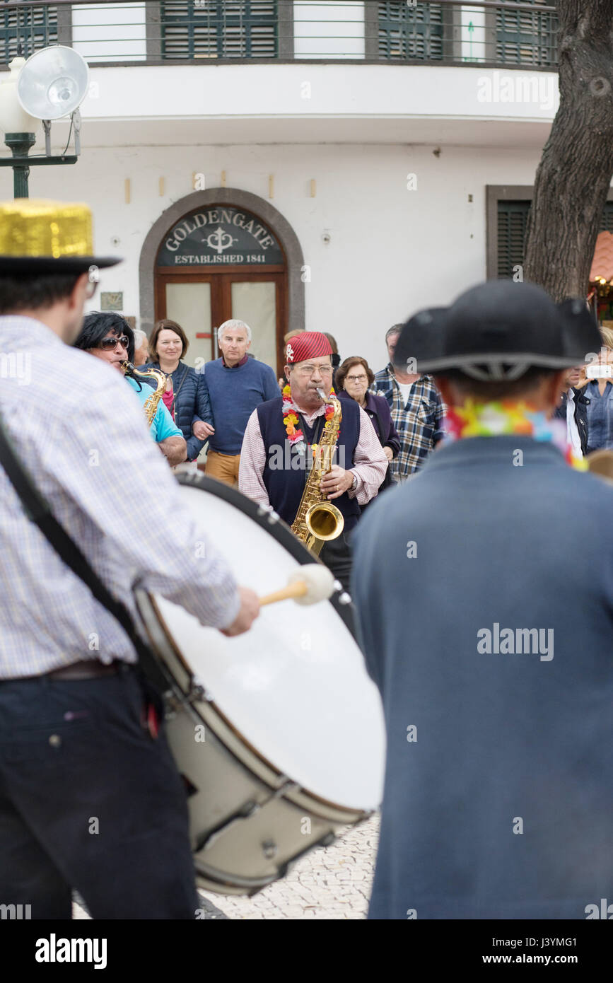 Musicians in a street band in Funchal, Madeira at the Madeira Festival ...