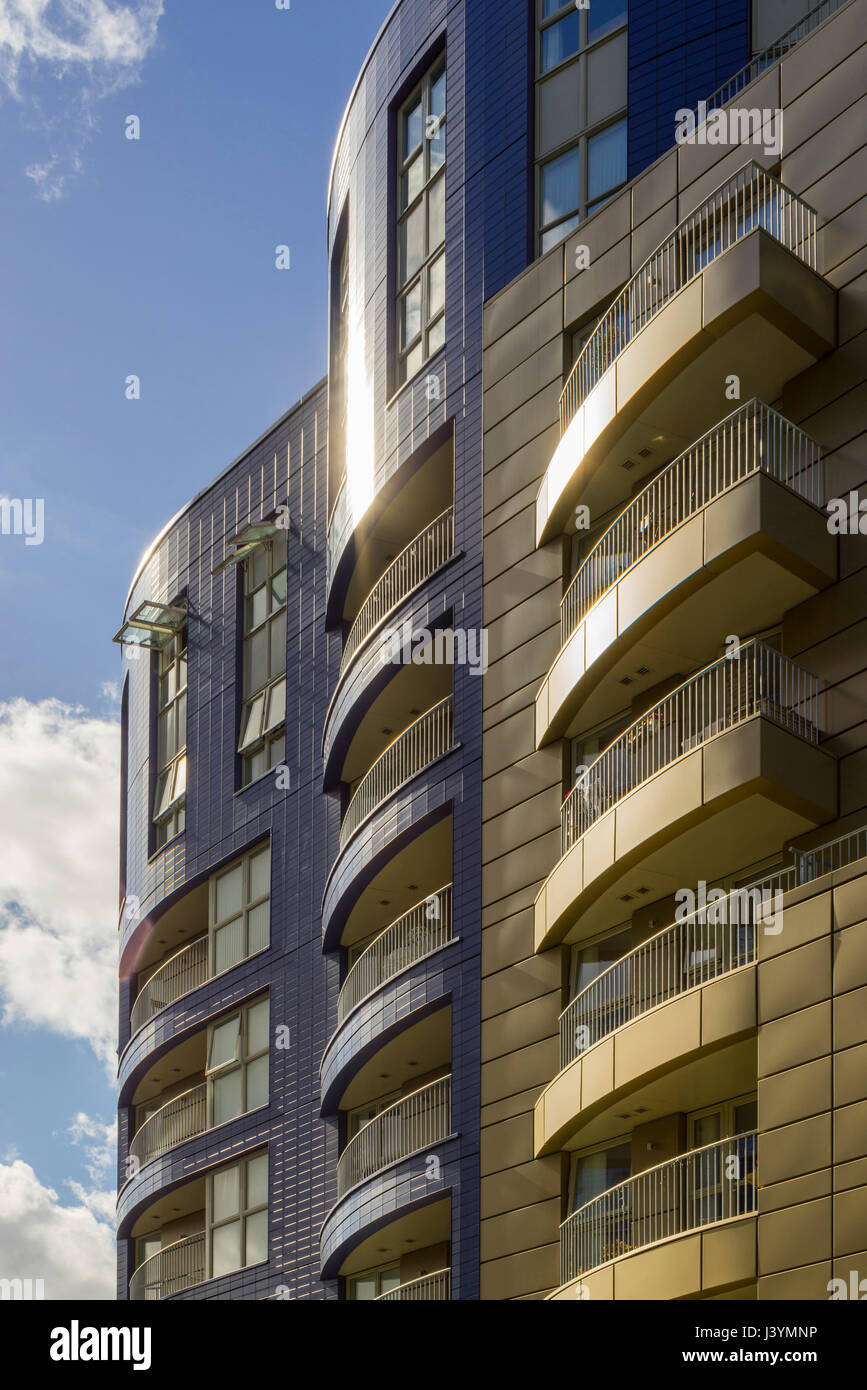 Detail of sinuous facades. Queensland Road, London, United Kingdom. Architect: CZWG Architects LLP, 2015. Stock Photo