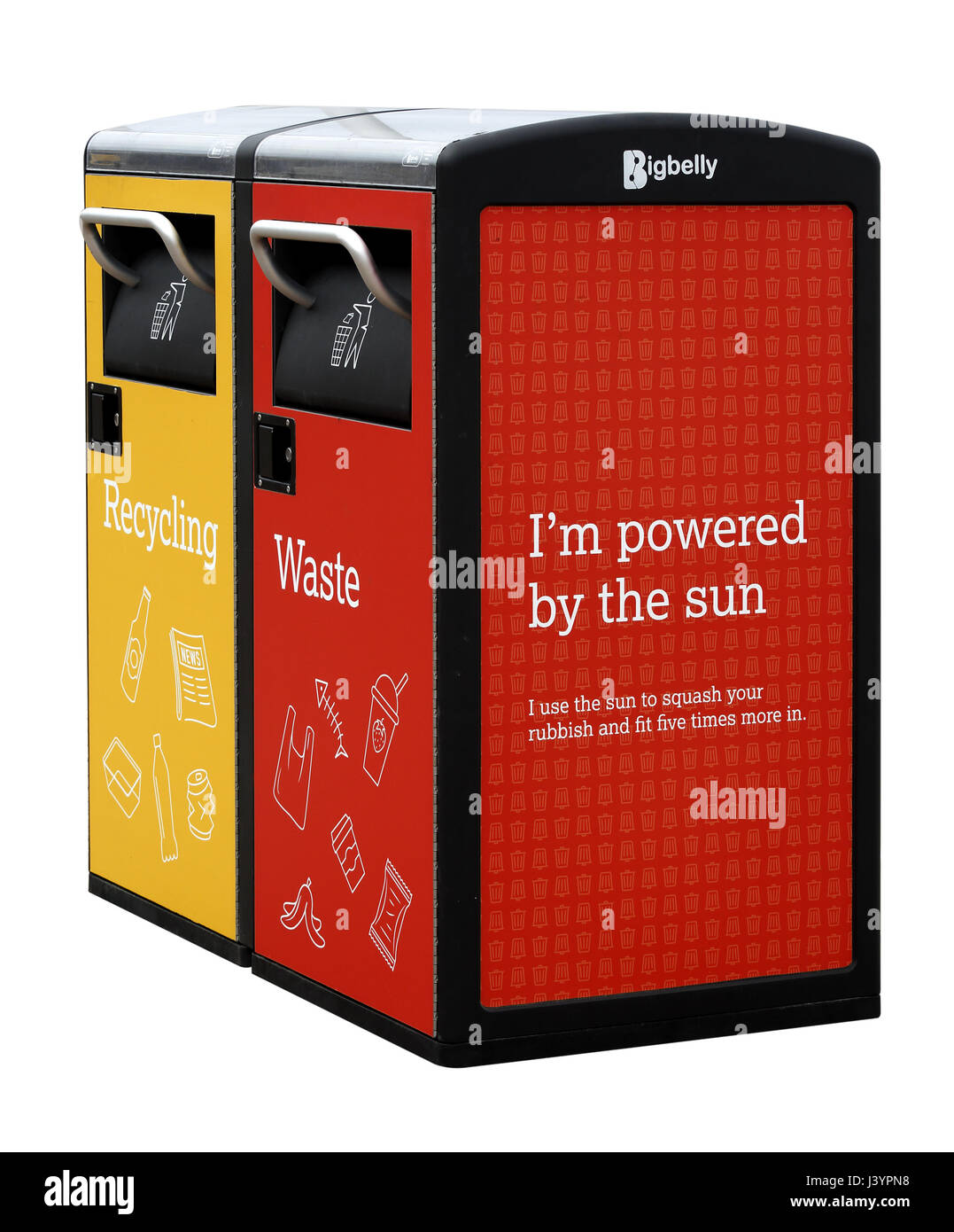 Isolated on white image of solar powered,litter and recycling bins at Bondi Beach, Sydney, Australia. See image J3YPN0 Stock Photo