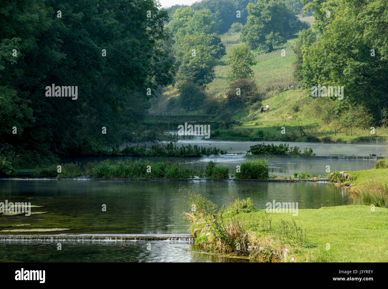 Weirs at Lathkill Dale, Over Haddon, Bakewell, Derbyshire. Stock Photo
