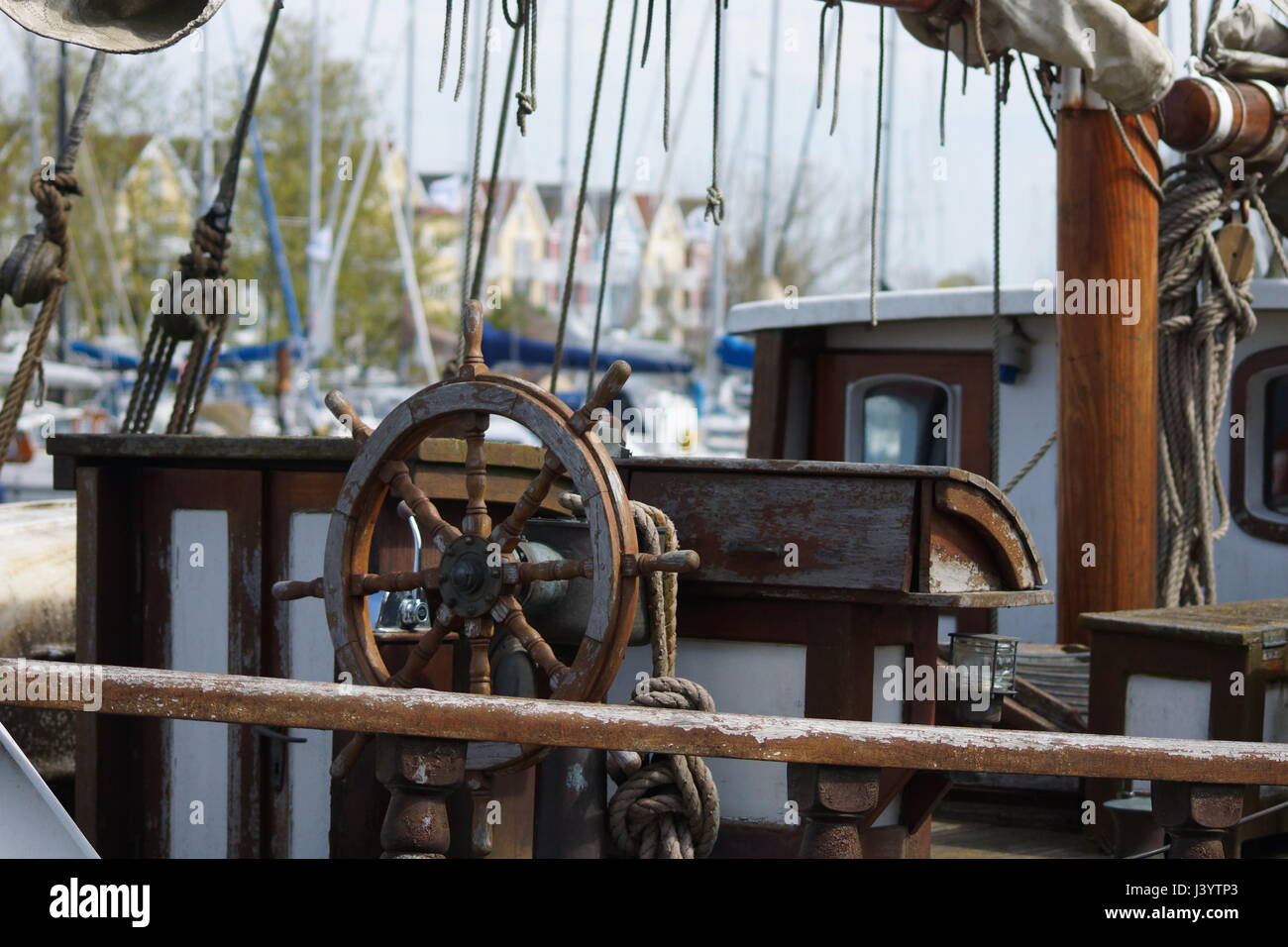 Steering wheel of a sailboat Stock Photo Alamy
