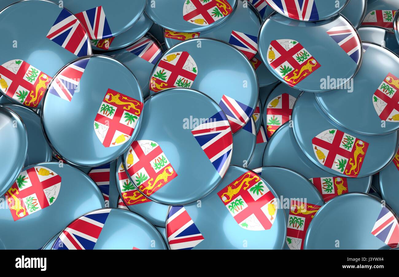 Fiji Badges Background - Pile of Fijian Flag Buttons. 3D Rendering