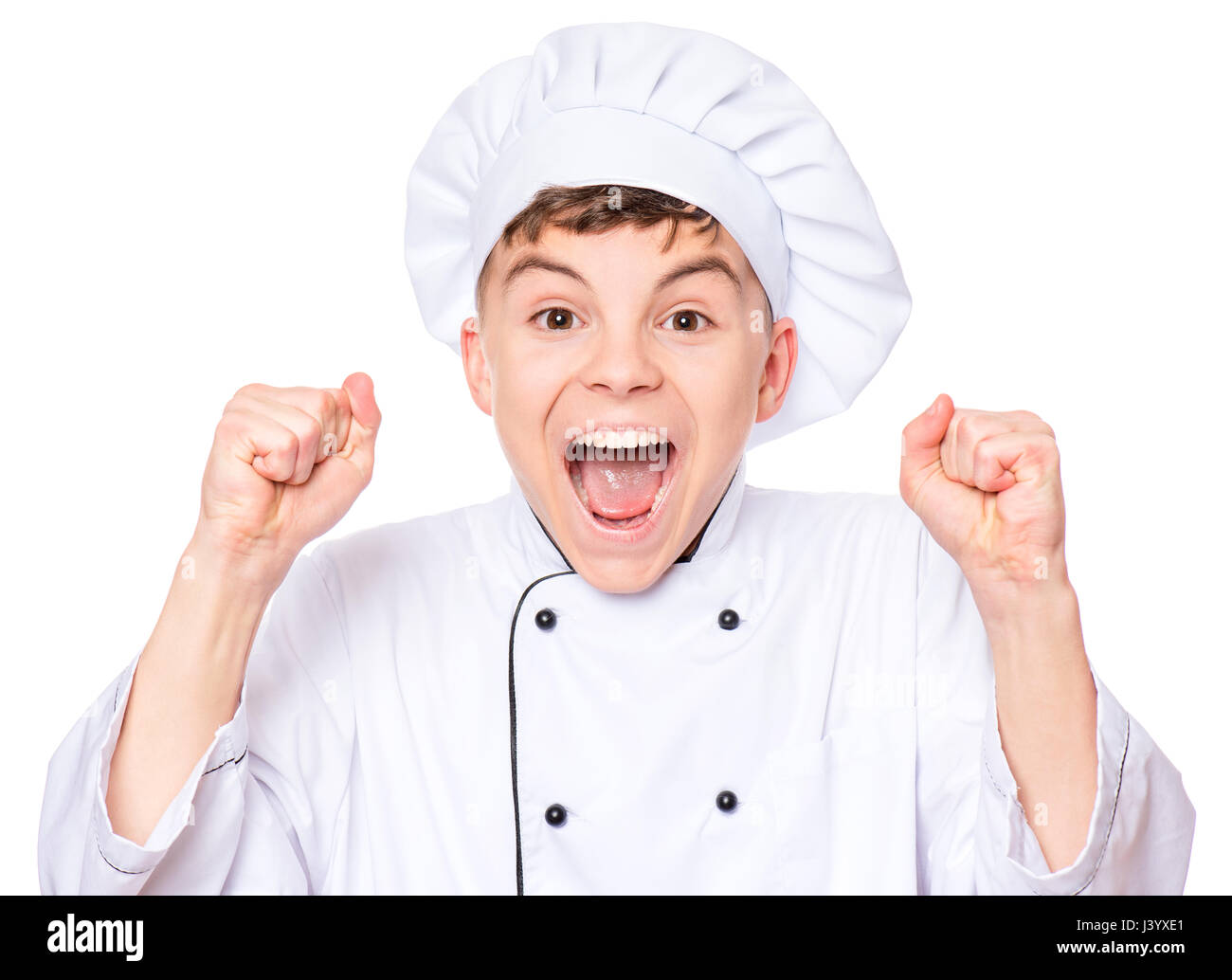 Teen boy wearing chef uniform Stock Photo