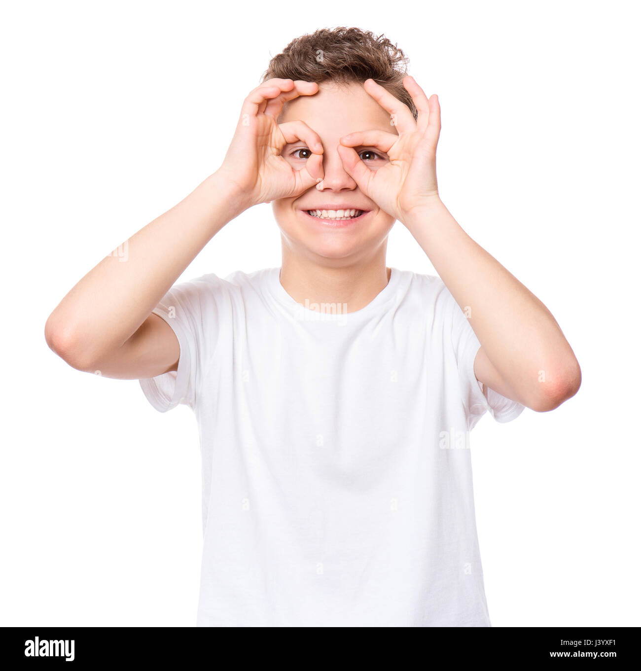 White tshirt on teen boy Stock Photo Alamy