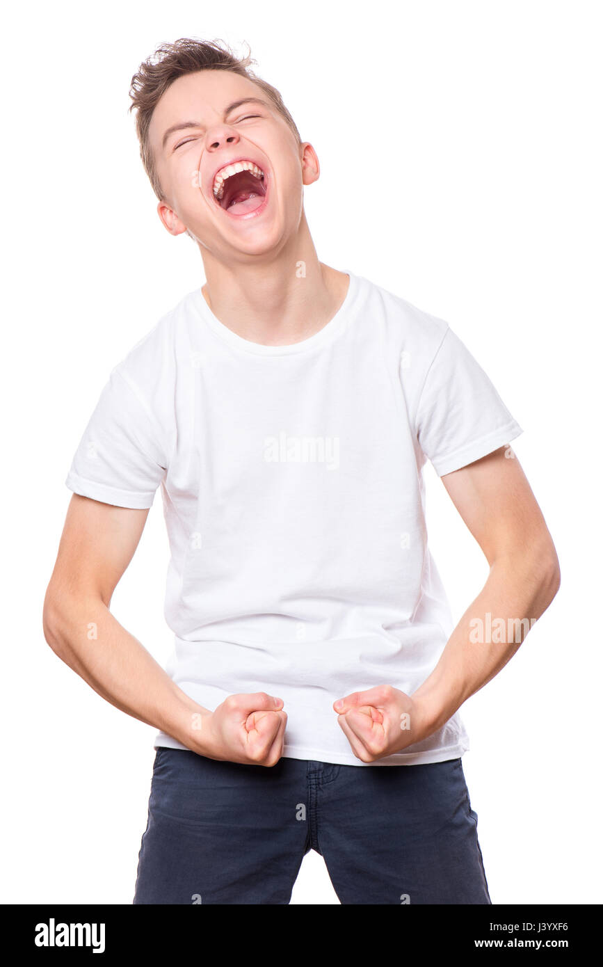 White t-shirt on teen boy Stock Photo