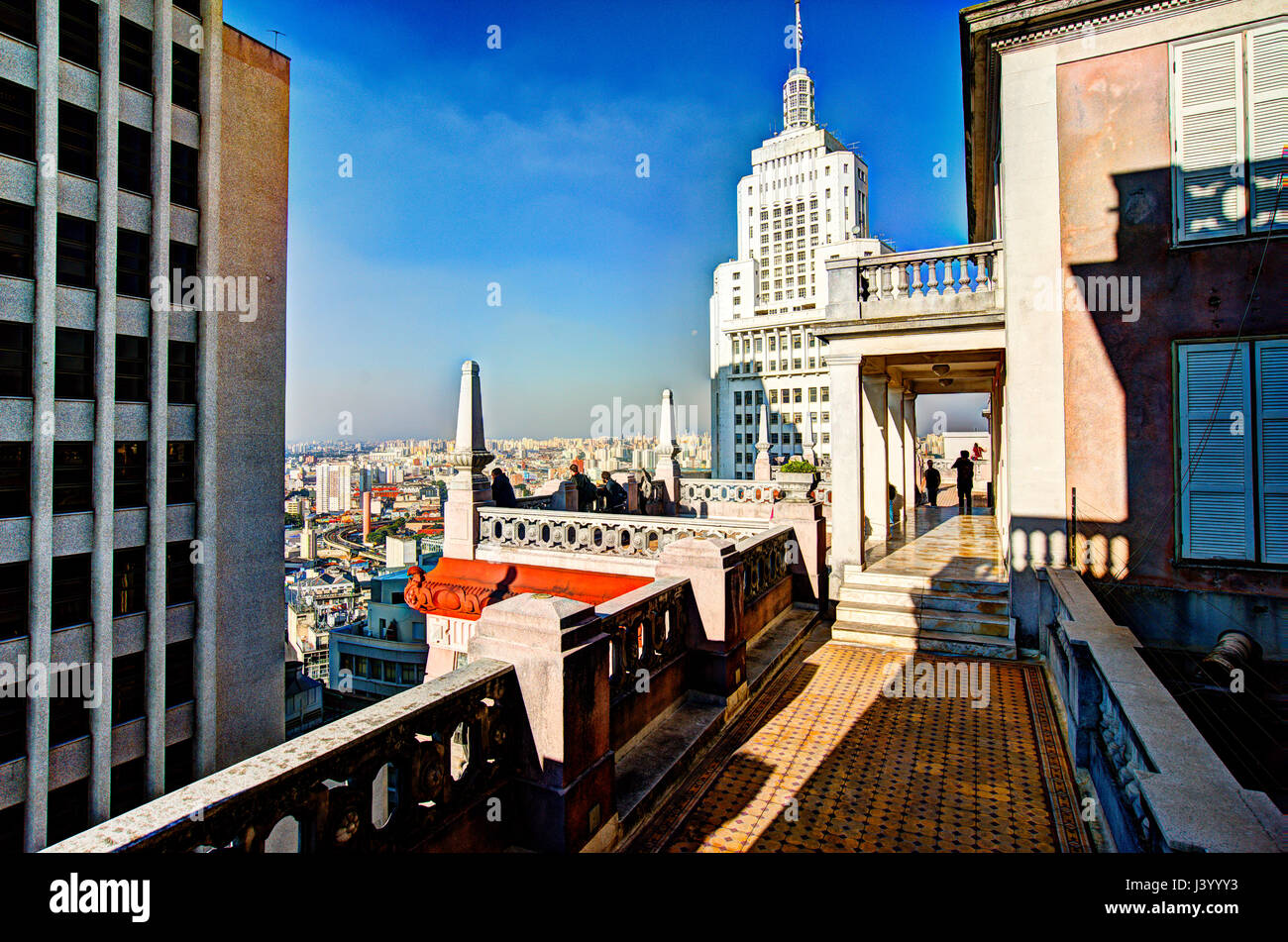 visitor terrace of edificio martinelli house  with view on banespa building in the center of Sao Paulo Stock Photo