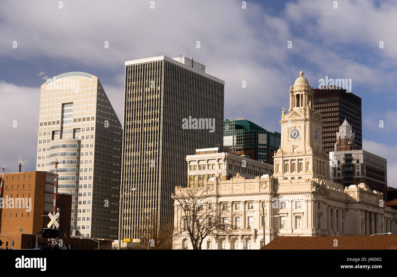 A sunny winter day in downtown Des Moines, Iowa Stock Photo