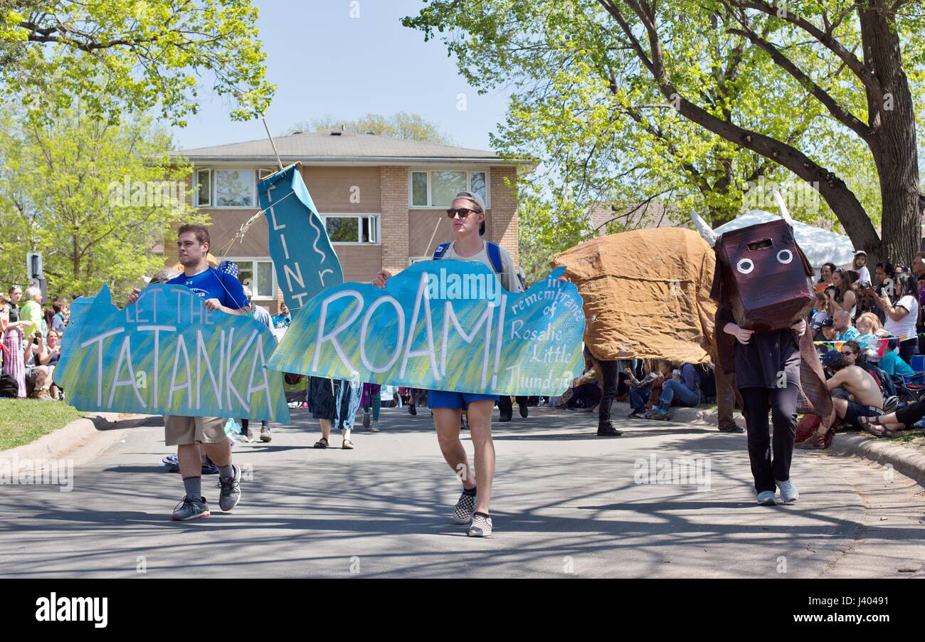 People marching in remembrance of Rosalie Little Thunder, at the Mayday parade in Minneapolis, Minnesota, USA. Stock Photo