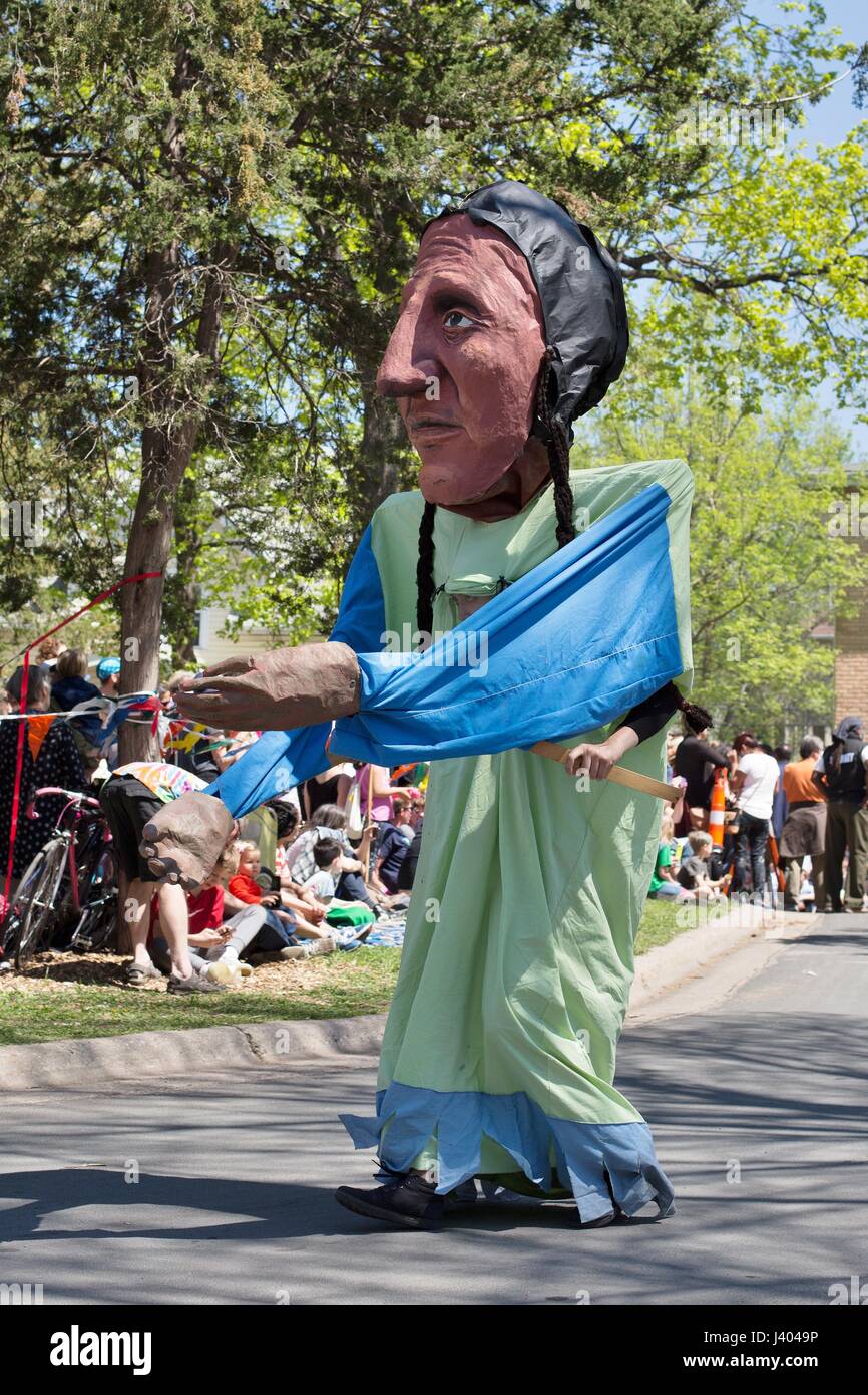 A giant Native American man puppet at the Mayday parade in Minneapolis, Minnesota, USA Stock
