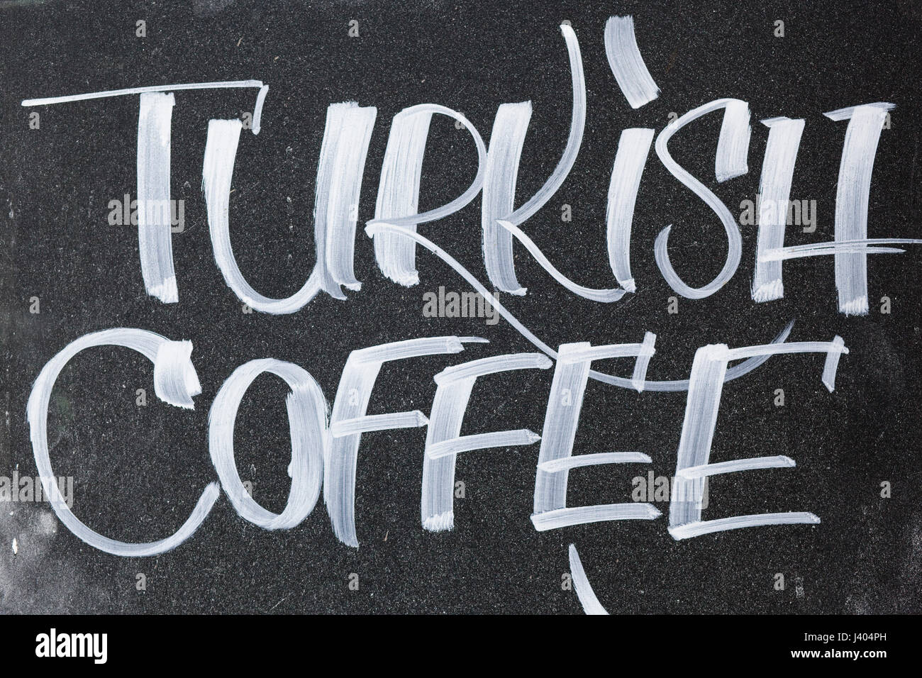 information Sign for Turkish coffee Written on a Blackboard in Chalk Stock Photo