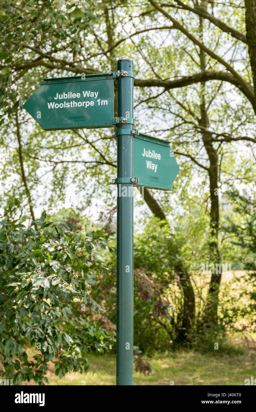 Footpath signpost. The Jubilee Way in the Vale of Belvoir Stock Photo