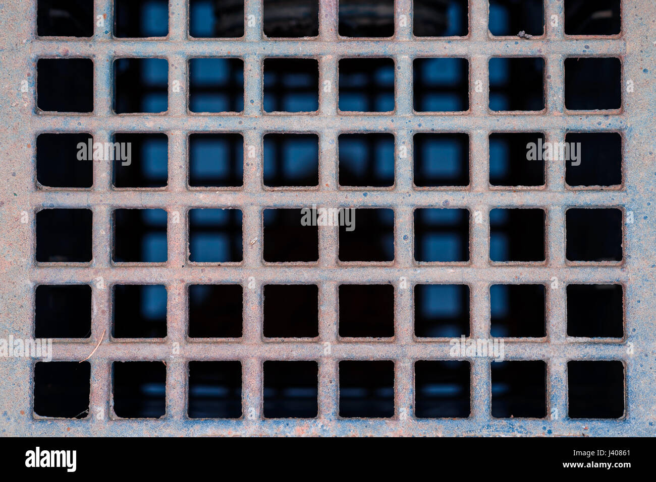 close up of metal grate drain on walkway, background Stock Photo