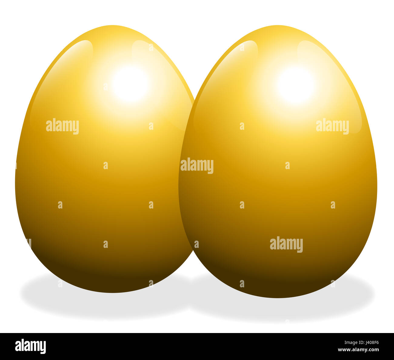 Two golden eggs isolated illustration on white background Stock Photo