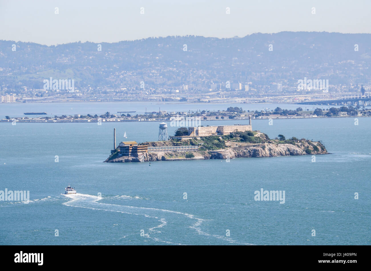 Aerial view of Alcatraz island jail in the San Francisco Bay Stock Photo