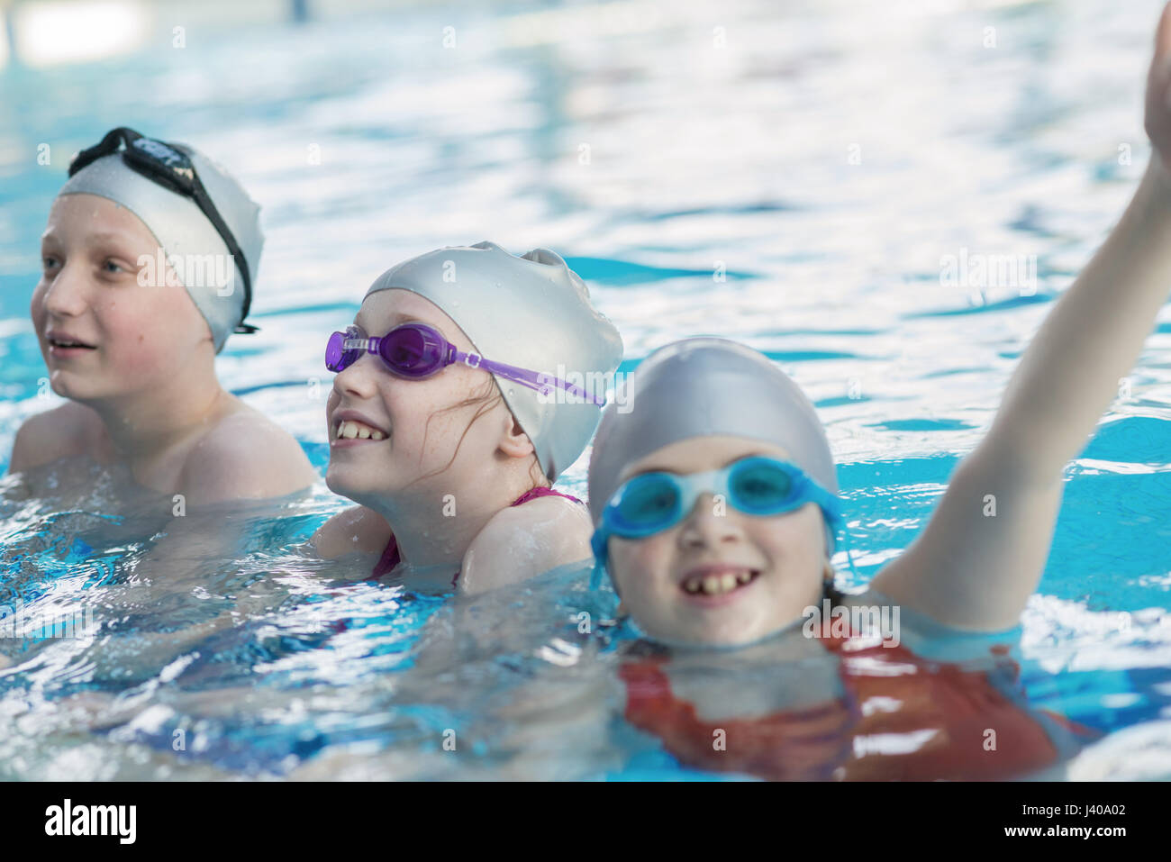 young and successful swimmers pose Stock Photo Alamy