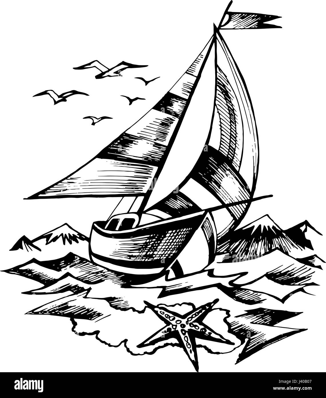 Sailing boat vector sketch isolated Stock Vector