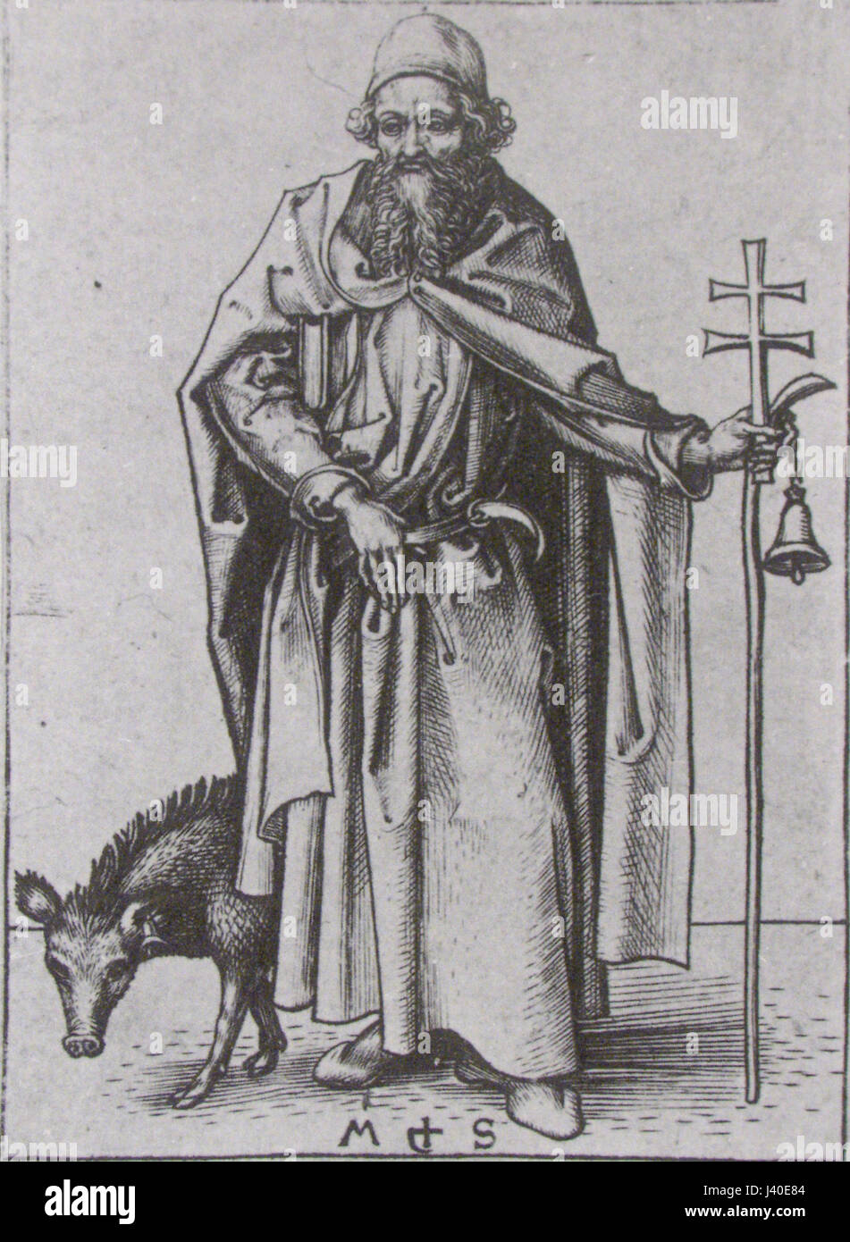 Martin Schongauer   Der heilige Antonius stehend (L 53) Stock Photo