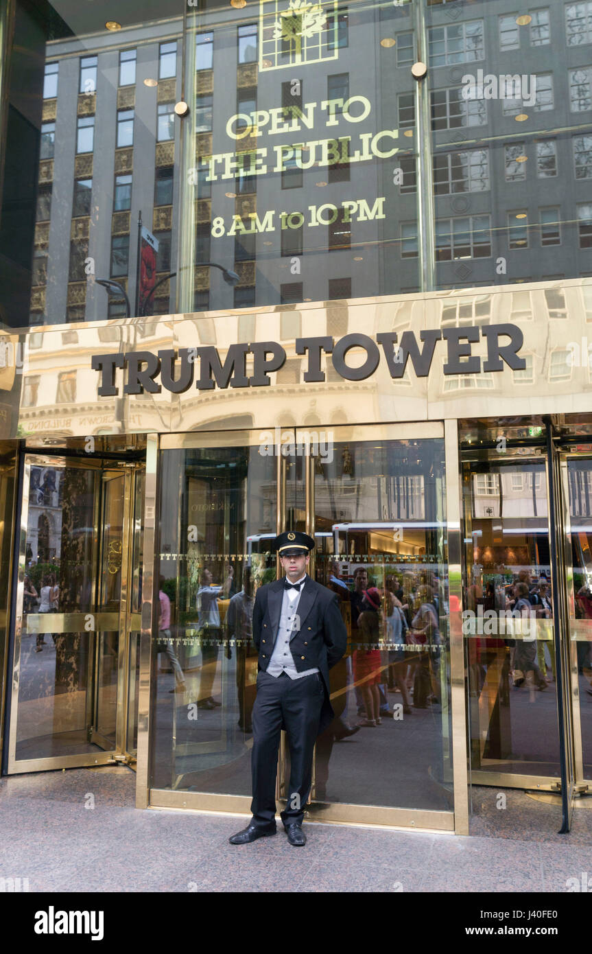 Door Man, Trump Tower , 5th Avenue, Manhattan, Big Apple, New York City, USA Stock Photo