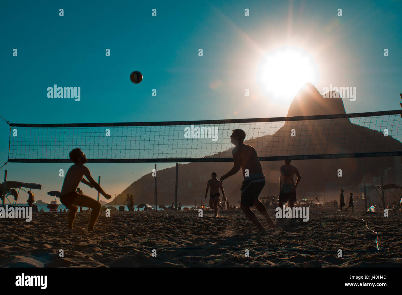 volleyball players at ipanema beach, in Rio de Janeiro Stock Photo