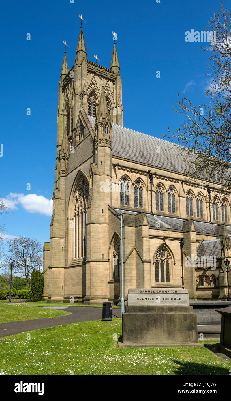 St. Peter's Church and the grave of Samuel Crompton, inventor of the spinning mule, Bolton, Manchester, England, UK. Stock Photo