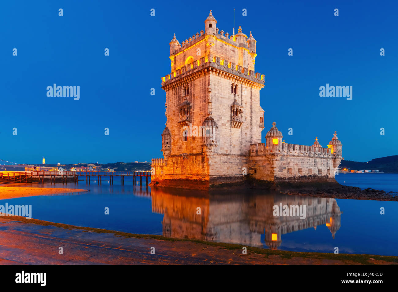 Belem Tower in Lisbon at night, Portugal Stock Photo