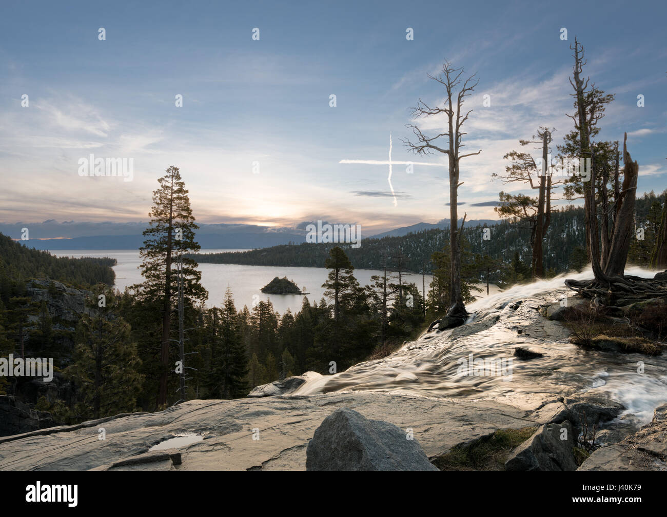 Emerald Bay on Lake Tahoe with Lower Eagle Falls Stock Photo