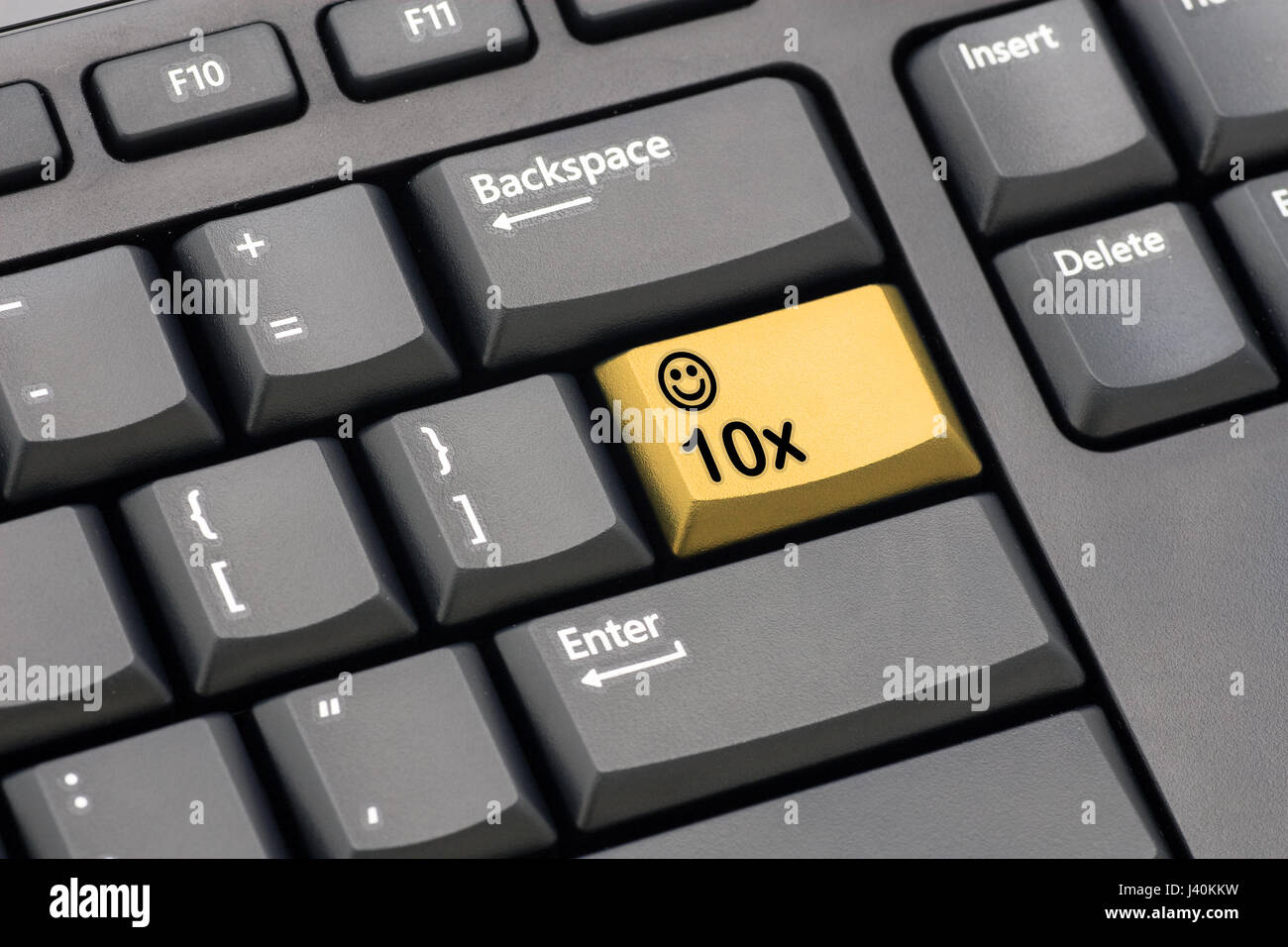 thanks 10x yellow key on black keyboard with smiley on shift