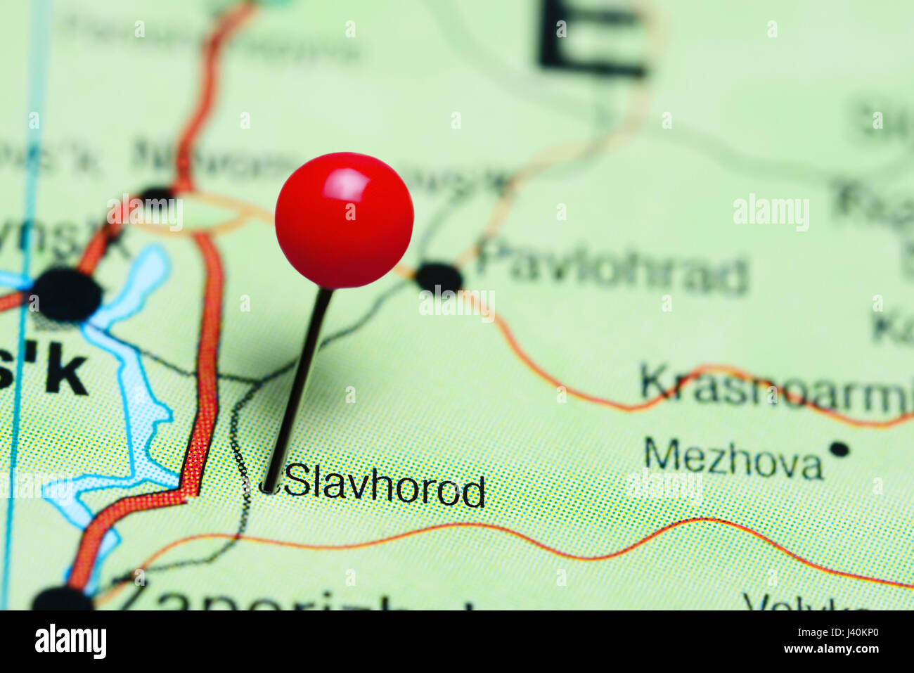 Slavhorod pinned on a map of Ukraine Stock Photo