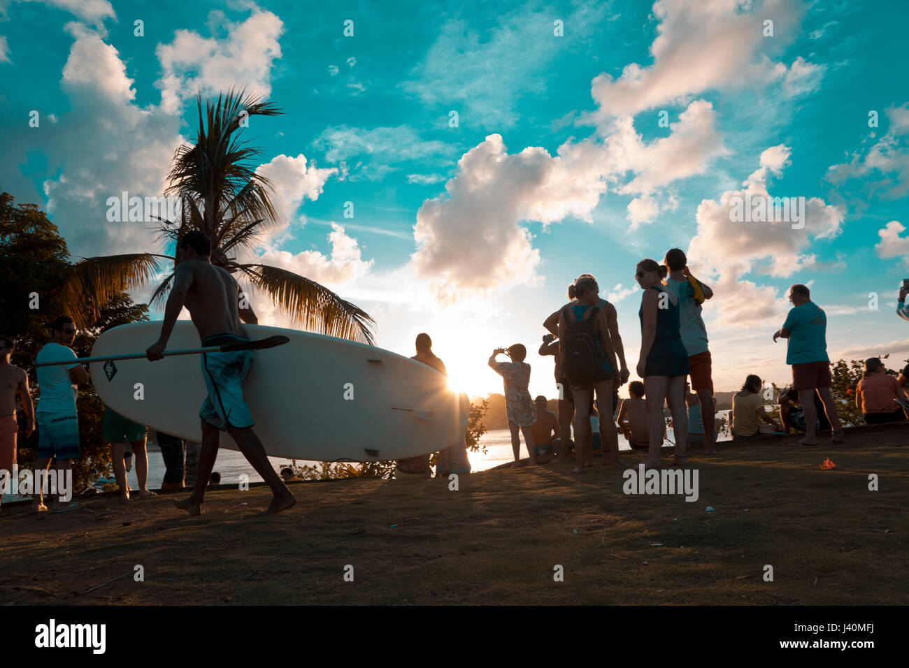 Bahia, Itacaré - tourist waiting at Xaréu point for sunset Stock Photo