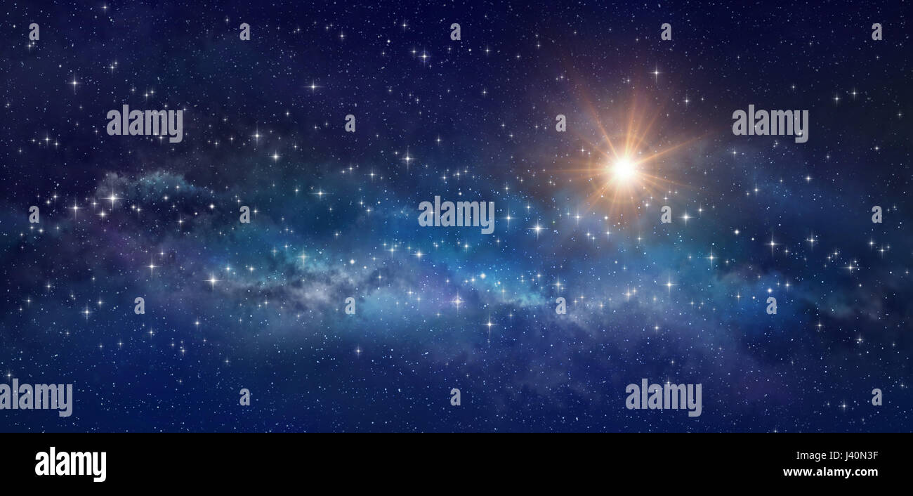 Galaxy panoramic, bright stars shining in a milky way - High definition background Stock Photo