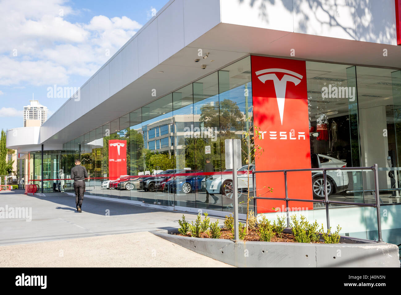 Tesla electric cars showroom and cars in St Leonards,Sydney,Australia