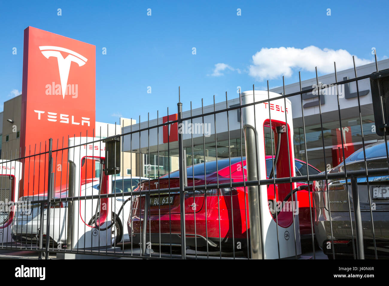 Tesla electric cars showroom and cars in St Leonards,Sydney,Australia