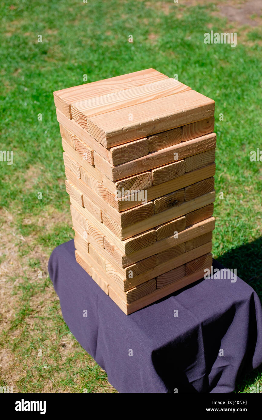 Wood Stacking Lawn Game at Wedding Stock Photo Alamy