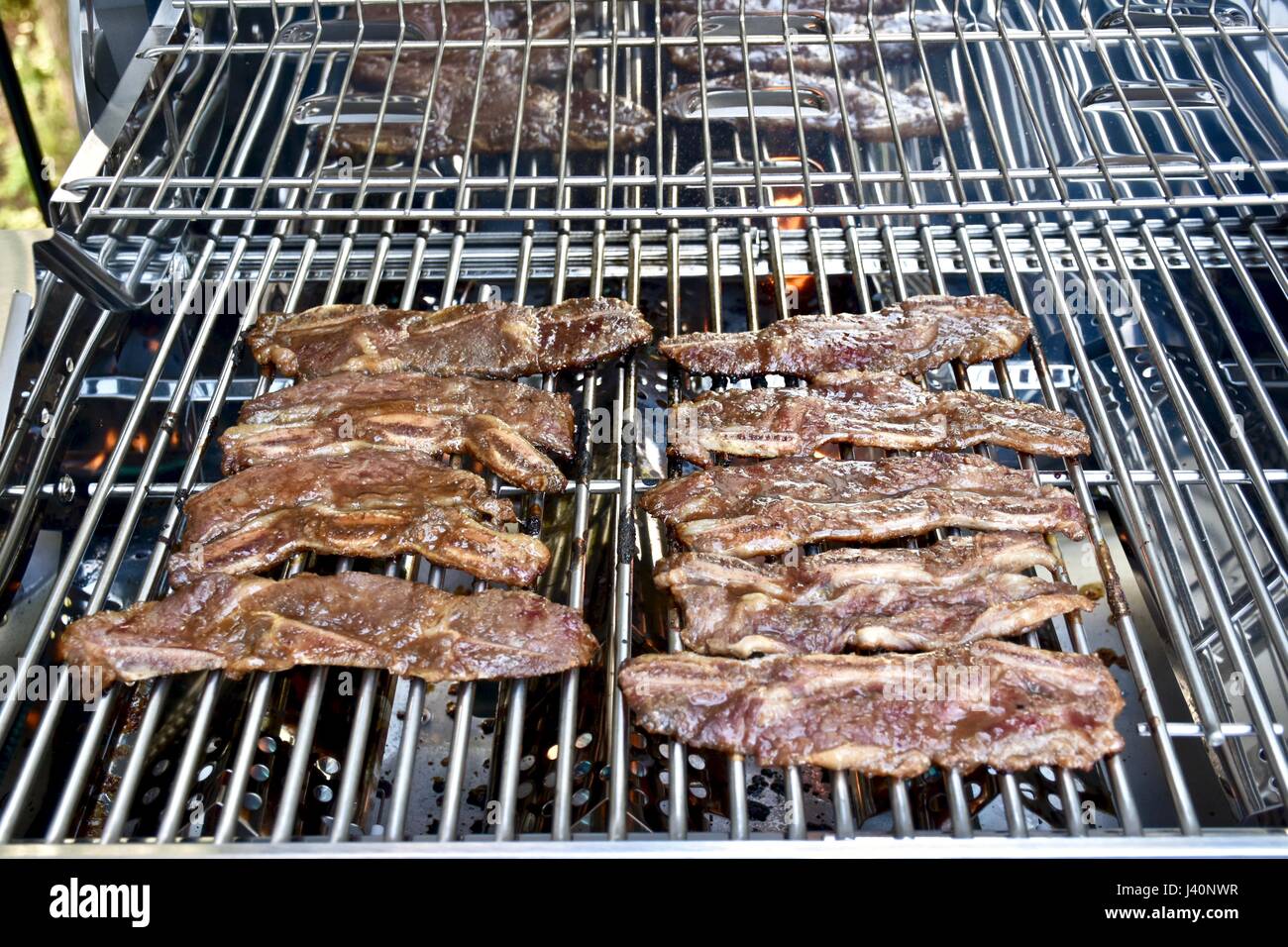Korean short ribs on bbq grill Stock Photo Alamy