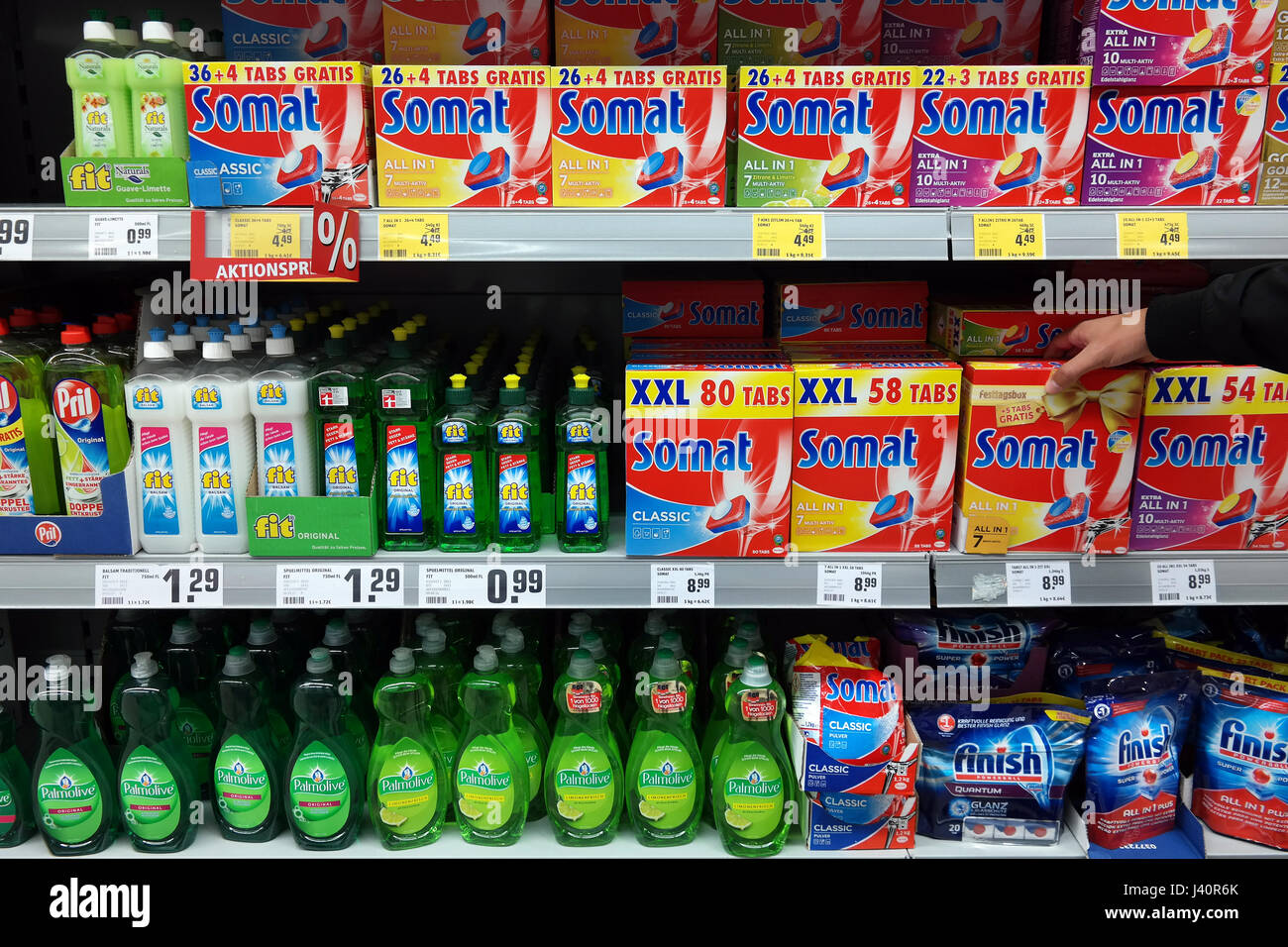 Dishwashing detergent Somat, automatic, dish, washing Stock Photo
