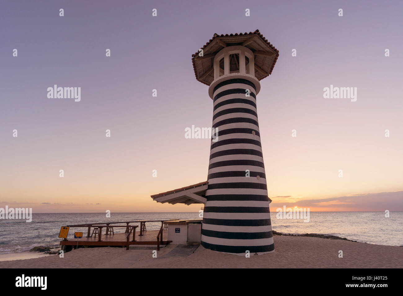 Playa Dominicus, The Lighthouse Beach Bar, sunset, Iberostar Hacienda Dominicus, La Romana, Dominican Republic, Antilles, Caribbean Stock Photo