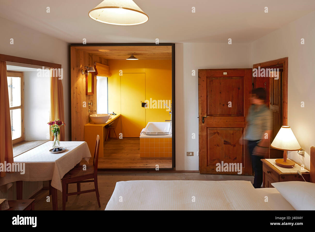 Double room in Hotel Gasthof Bad Dreikirchen, mountain hotel owned by the Wodenegg family, Eisack Valley, Trechiese 12, Barbian, South Tyrol, Italy Stock Photo