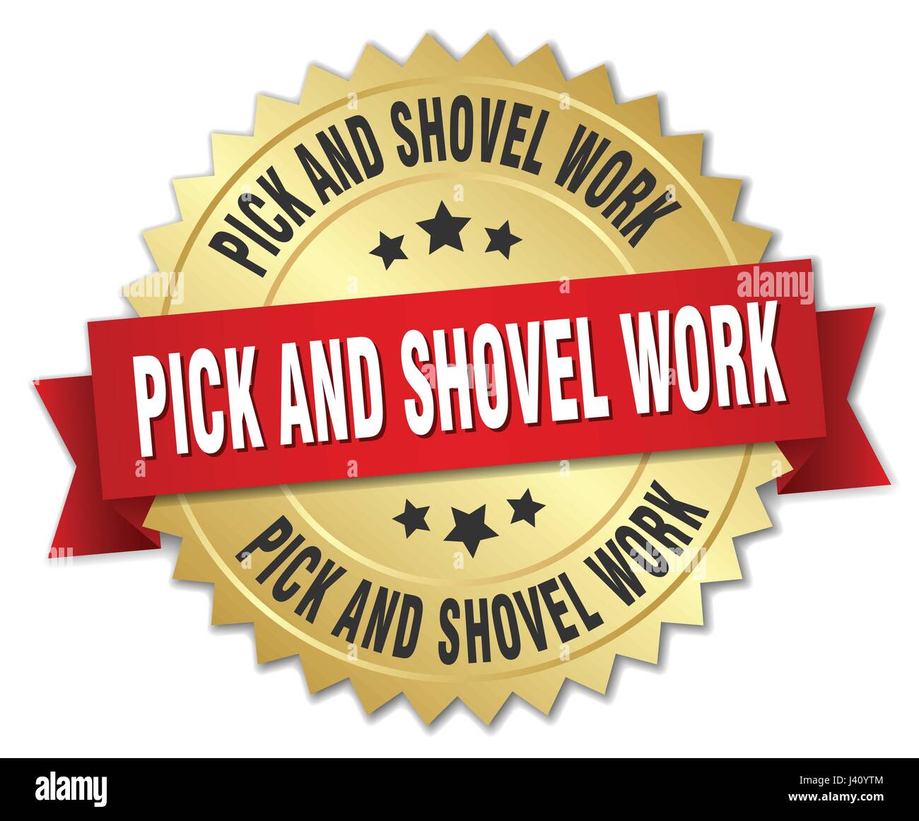 pick and shovel work round isolated gold badge Stock Vector Image & Art