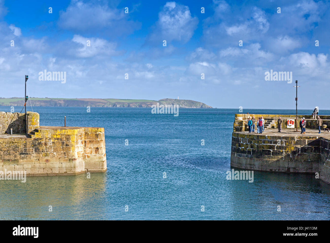 The outer harbour mouth featured in the BBC 'Poldark' series at Charlestown, Cornwall, England, UK Stock Photo