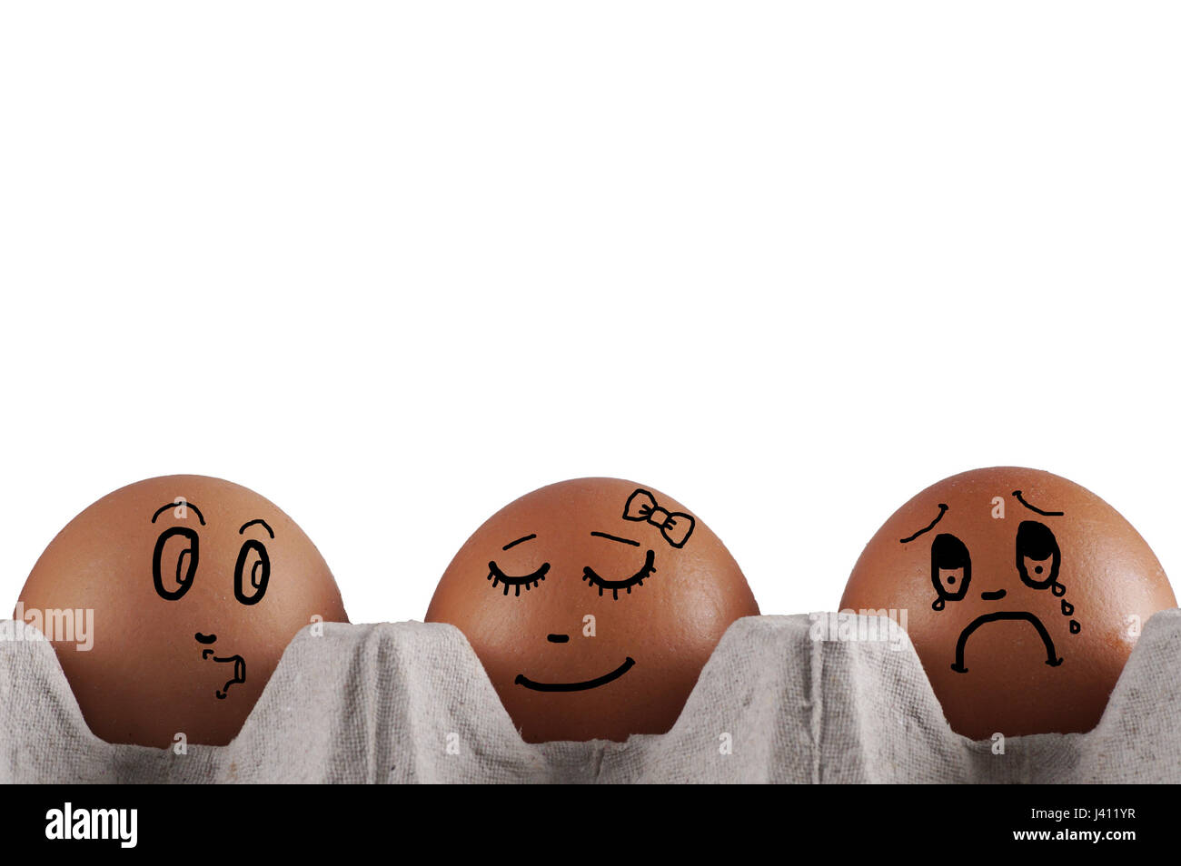 Excitement, Calm and Sad Expression style with egg characters Stock Photo