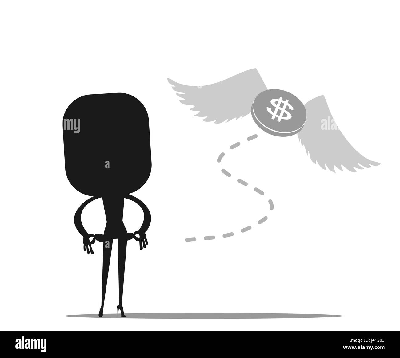 Money is flying away from sadness business woman Stock Vector