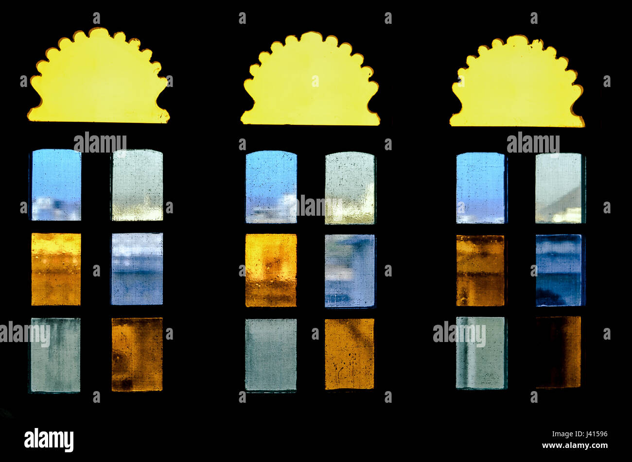 Beautiful decorative multi-colored windows in black Stock Photo