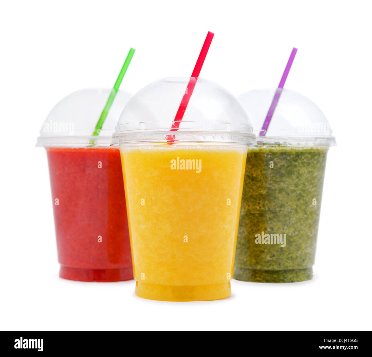 Download Green Orange And Red Smoothie In Plastic Transparent Cups Isolated Stock Photo Alamy Yellowimages Mockups