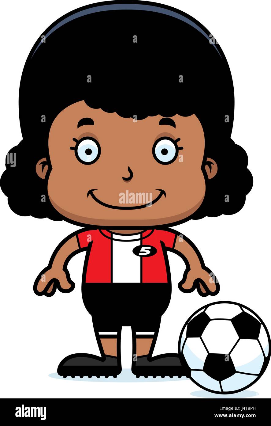 A cartoon soccer player girl smiling. Stock Vector